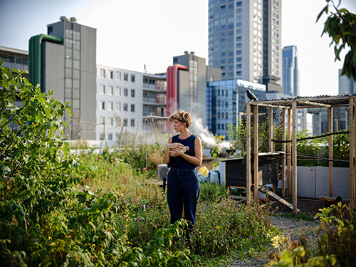 Valerie Kuster holding a chicken